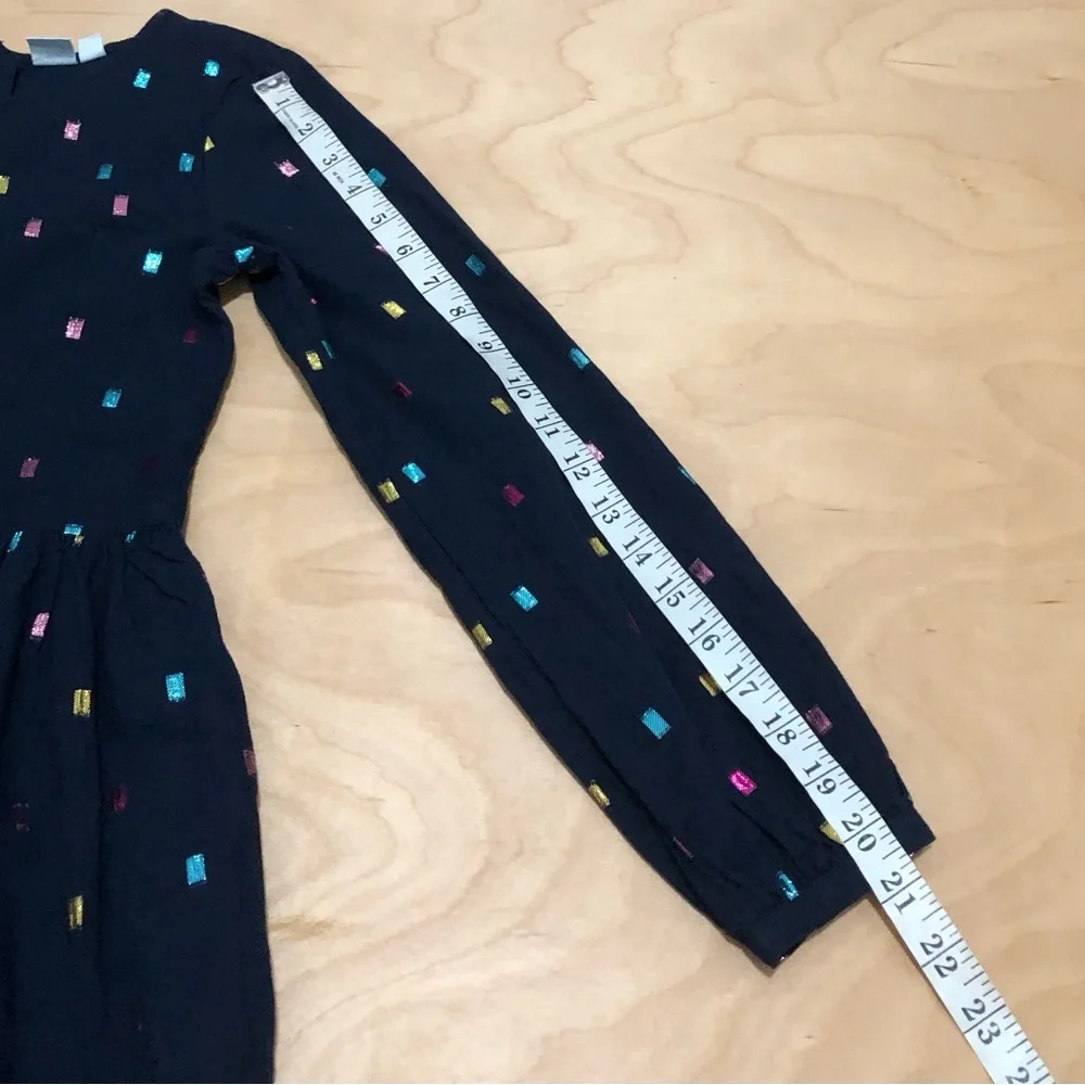 GAP Kids Metallic Dot Dress Navy Blue Long Sleeve Cotton Girls XL.
